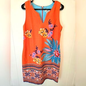 Floral Dress Orange Sleeveless Size 12 Big Flower Signature By Robbie Bee